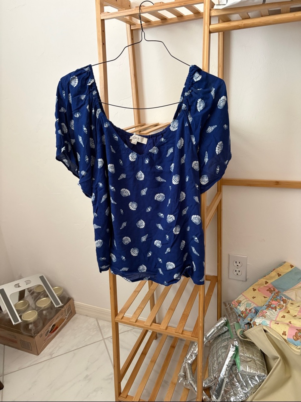 Women's Royal Blue Printed Scoop Neck Top